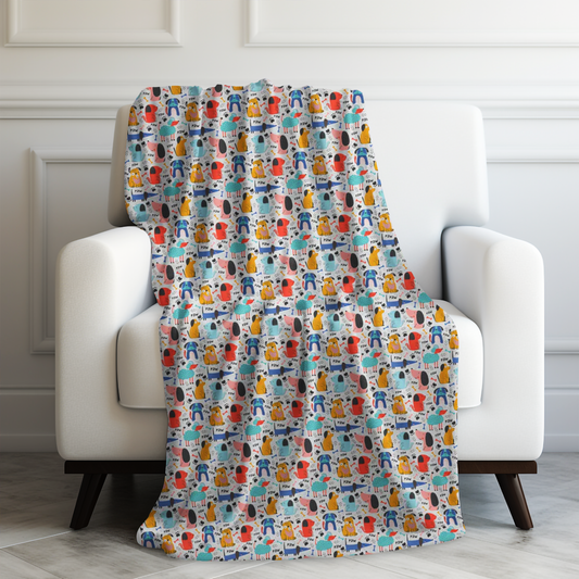 Playful Pups: Colorful Cartoon Dogs Velveteen Plush Blanket 3 Sizes