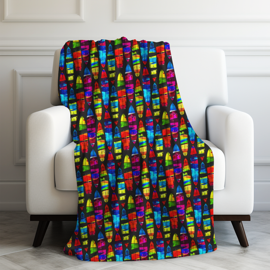 Prismatic Waves: Surfing on Rainbow Dreams Velveteen Plush Blanket 3 Sizes