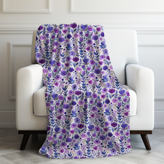 Purple Dreamscape: Whimsical Spring Flowers in Enchanting Hues of Purple Velveteen Plush Blanket 3 Sizes