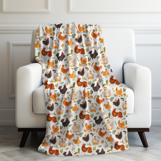 Quirky Farm Flock: Crazy Chickens on the Loose! Velveteen Plush Blanket 3 Sizes