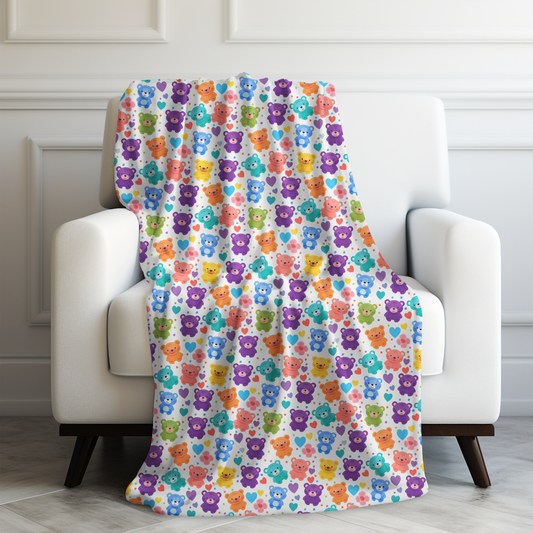 Rainbow Bears: Vibrant Cartoon Bear Extravaganza Velveteen Plush Blanket 3 Sizes