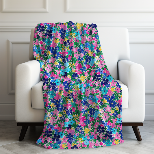 Rainbow Blooms: Vibrant Multi-color Watercolor Flowers in Full Bloom Velveteen Plush Blanket 3 Sizes