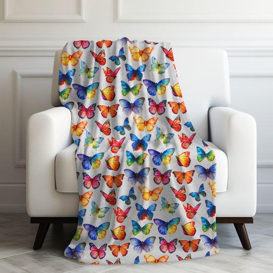 Rainbow Whirl: Butterflies in a Burst of Vibrant Colors Velveteen Plush Blanket 3 Sizes