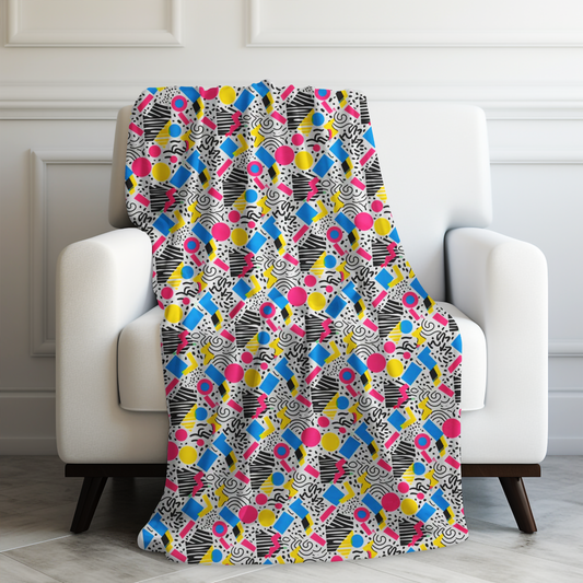 Retro Vibes in Colorful 80s Memphis Style Geometric Pattern Velveteen Plush Blanket 3 Sizes