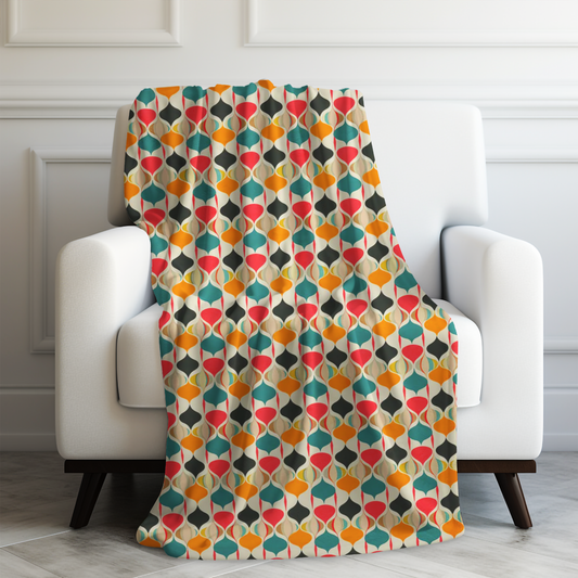 Retro Spring Vibes Mid-Century Modern Pattern in Vibrant Colors Velveteen Plush Blanket 3 Sizes