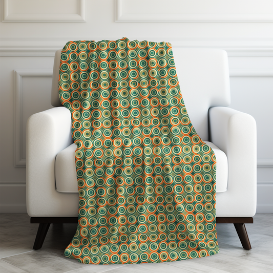 Retro Vintage Circle Pattern in Teal and Orange Velveteen Plush Blanket 3 Sizes