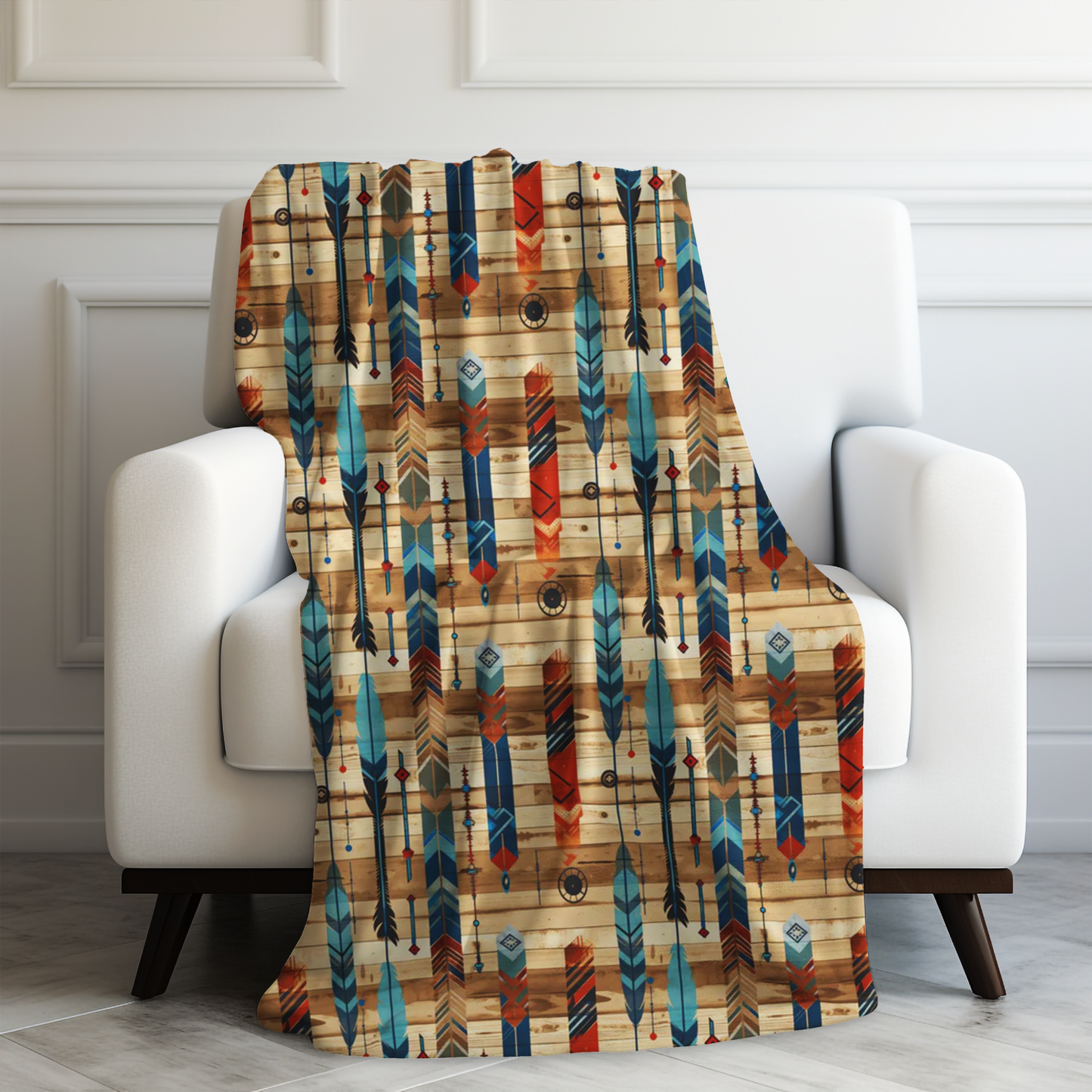 Rustic Boho Southwestern Feathered Arrows with Tribal Geometric Patterns Velveteen Plush Blanket 3 Sizes