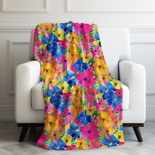 Springtime Kaleidoscope: Multi-color Watercolor Blossoms in Bloom Velveteen Plush Blanket 3 Sizes