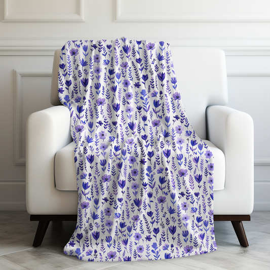 Springtime Splendor of Purple Flowers Velveteen Plush Blanket 3 Sizes