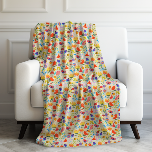 Springtime Whimsy: Ladybugs, Butterflies, and Blooming Flowers Velveteen Plush Blanket 3 Sizes