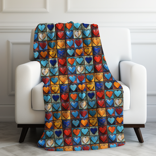 Stone Hearts in Subtle Spectrum of Colors Velveteen Plush Blanket 3 Sizes