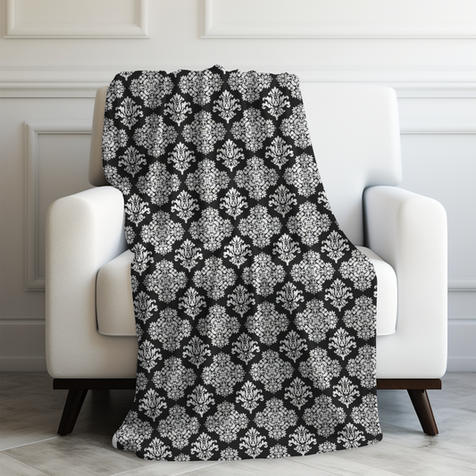 Timeless Charm: Vintage Black and White Floral Design Velveteen Plush Blanket 3 Sizes