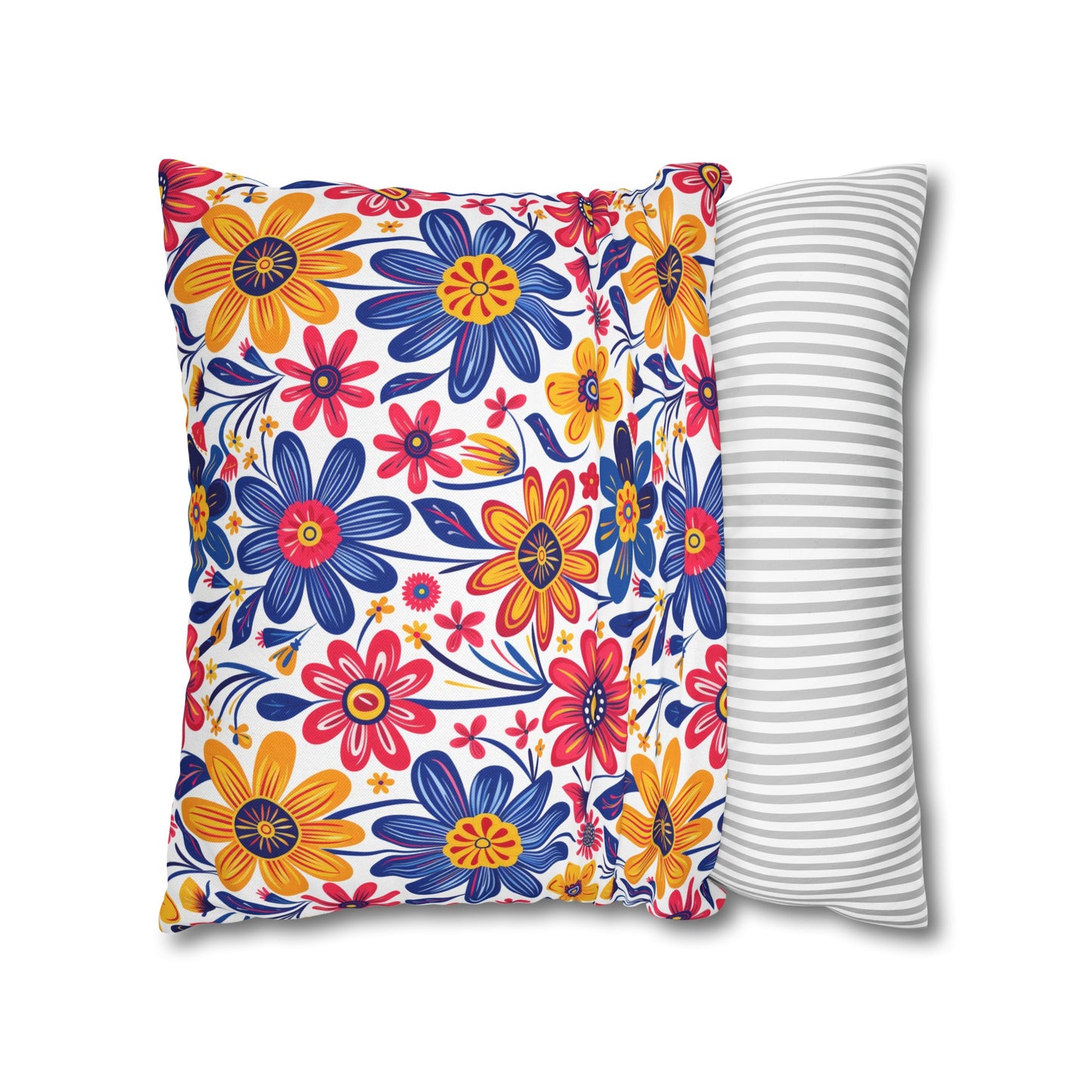 Vivid Blossom Bouquet: Large Hand-Drawn Spring Flowers Bursting with Vibrant Colors Spun Polyester Square Pillowcase 4 Sizes