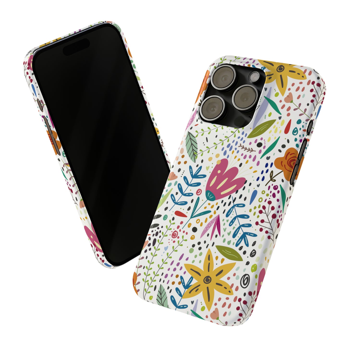 Springtime Splendor: Hand-Drawn Flowers Bursting with Vibrant Colors Design Iphone 15-12 Slim Phone Case