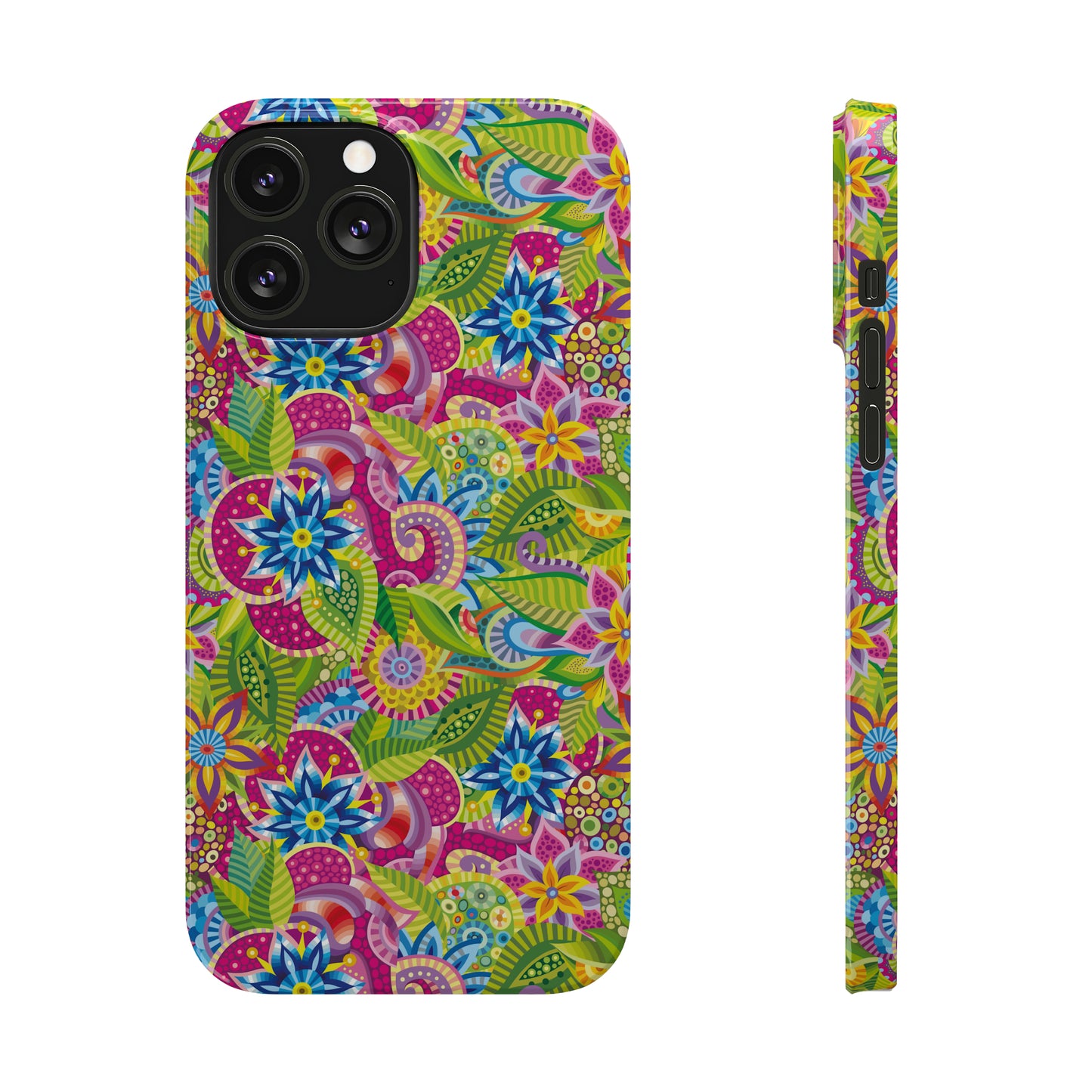 Vibrant Array of Abstract Flowers and Paisley in Rainbow Hues Iphone 15-12 Slim Phone Case