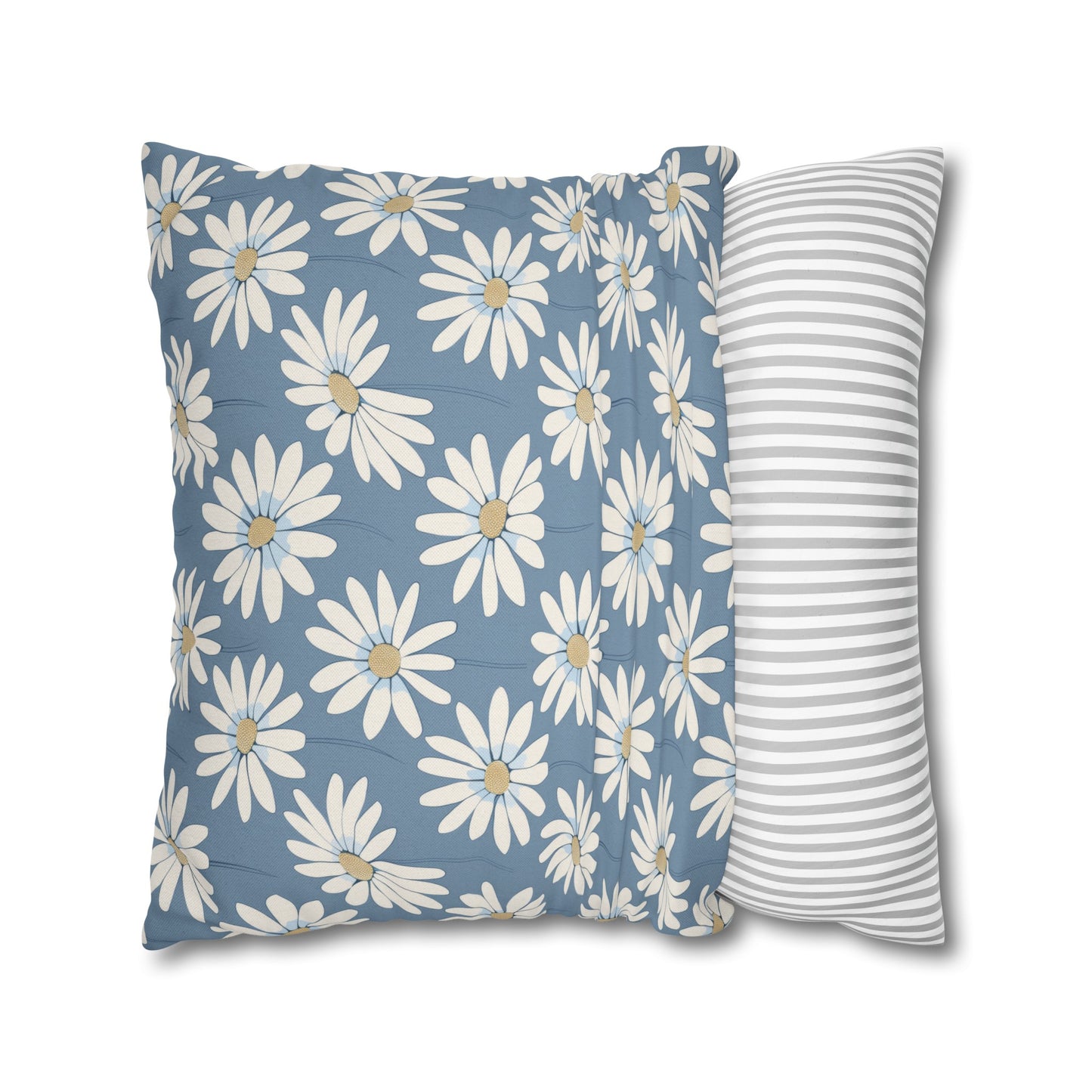 Charming White Daisies on a Soft Blue BackgroundSpun Polyester Square Pillowcase 4 Sizes