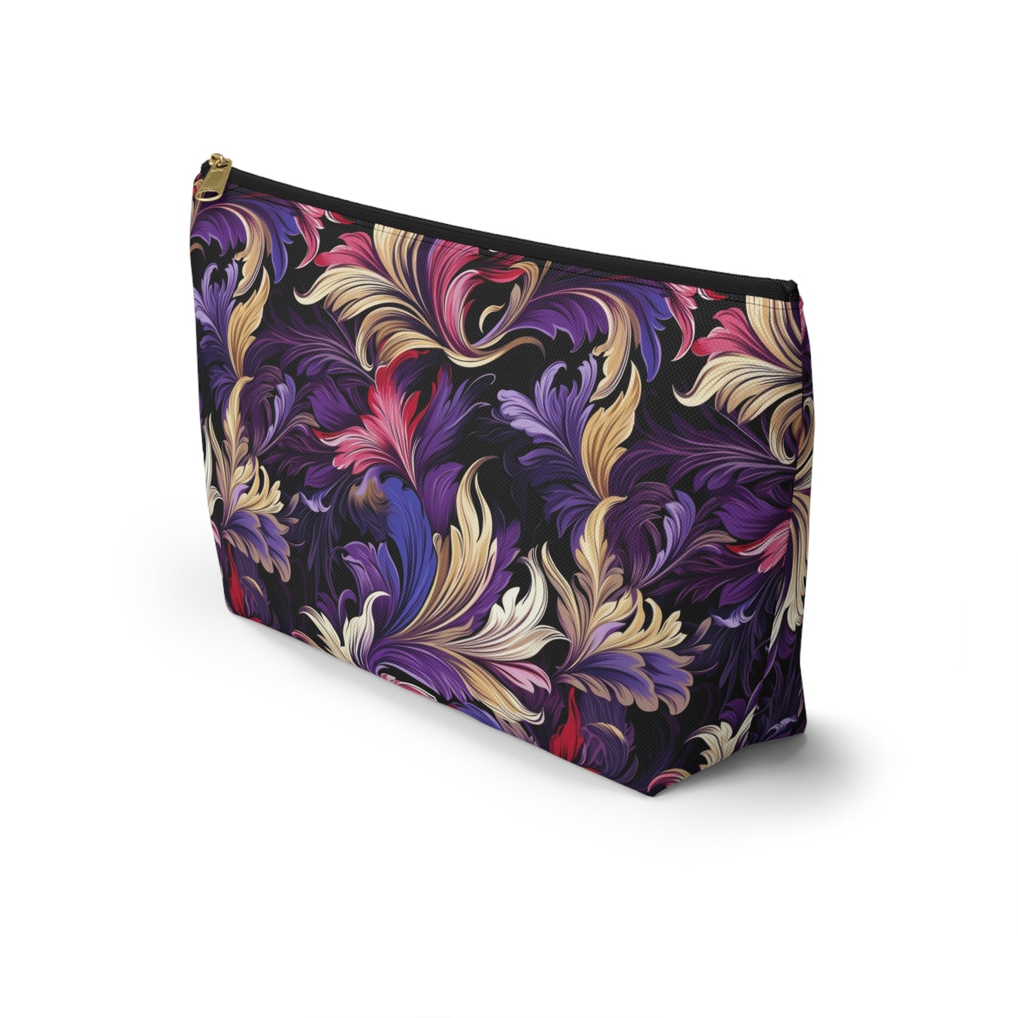 Purple, Gold & Pink Floral Swirls of Foliage Design - Makeup & Accessory Bag 2 Sizes