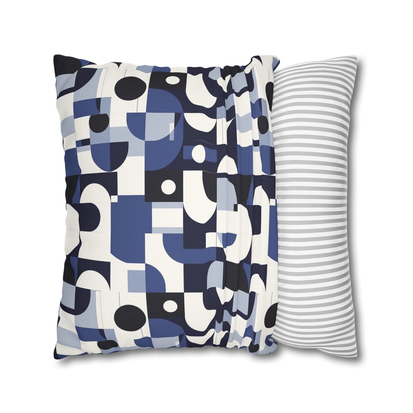 Navy Blue and White Mid-Century Modern Design Spun Polyester Square Pillowcase 4 Sizes