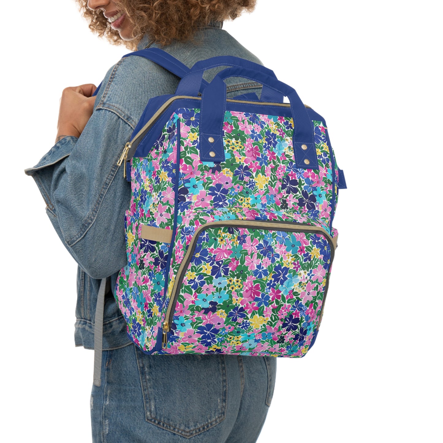 Rainbow Blooms: Vibrant Multi-color Watercolor Flowers in Full Bloom Multifunctional Diaper Backpack