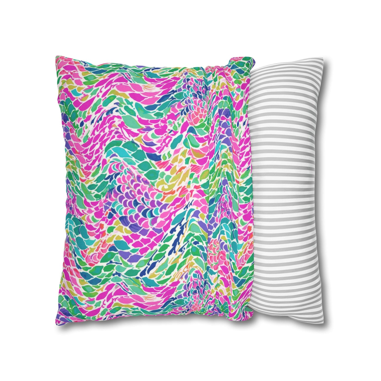 Enchanted Waves: Rainbow Mermaid Dancing in the Sea Spun Polyester Square Pillowcase 4 Sizes