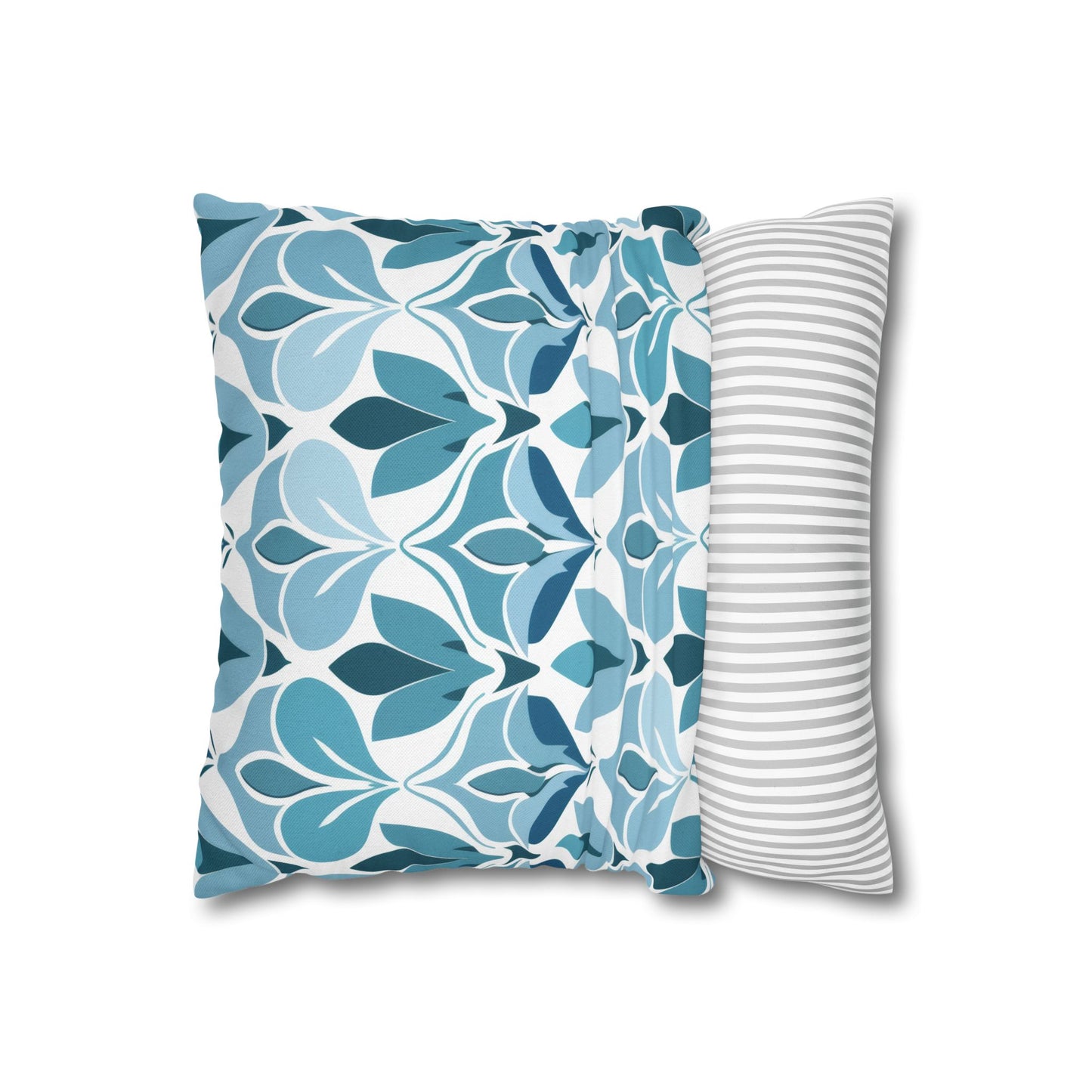 Elegant Floral Pattern in Shades of Aqua and Teal, Forming Graceful Botanical Motifs Spun Polyester Square Pillowcase 4 Sizes