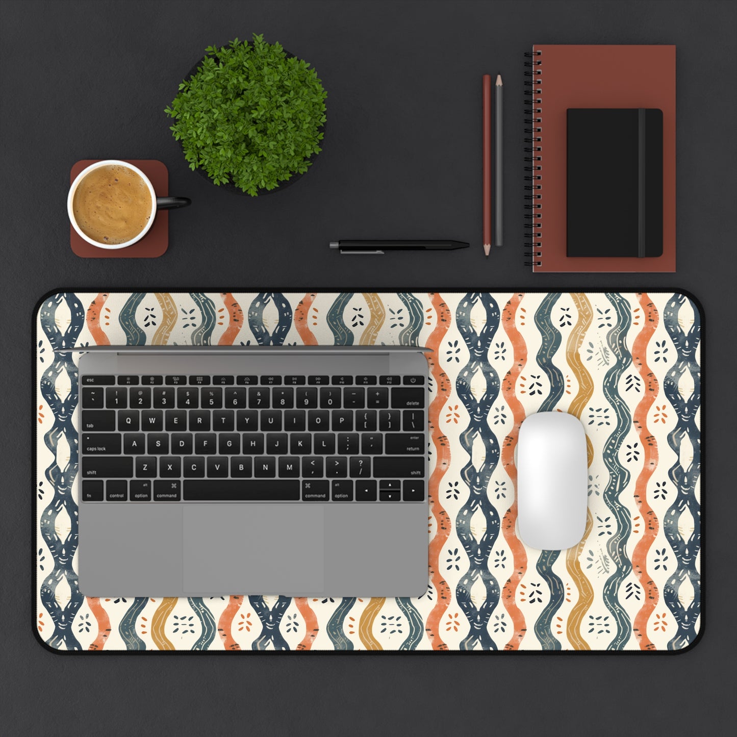 Boho Waves with Earthy Blues Reds and Browns Extended Gaming Mouse Pad  Desk Mat  - 3 Sizes