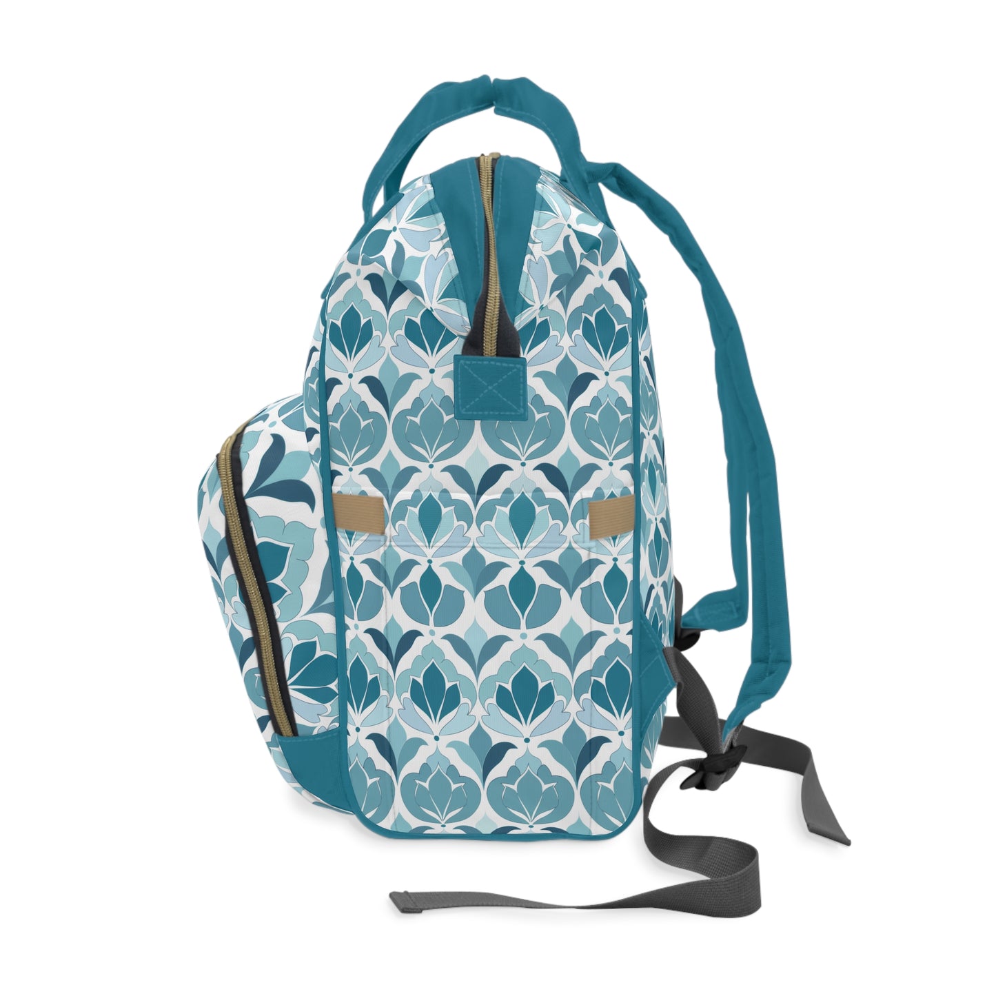 Serene Floral Pattern in Shades of Aqua and Teal, Forming Graceful Botanical Motifs Multifunctional Diaper Backpack