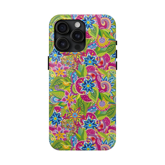 Vibrant Array of Abstract Flowers and Paisley in Rainbow Hues Iphone Tough Phone Case