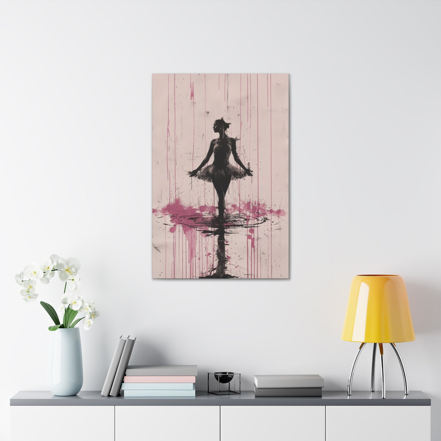 Grace in the Rain Abstract Ballerina Dancing Amidst Pink Showers Print on Canvas Gallery - 13 Sizes