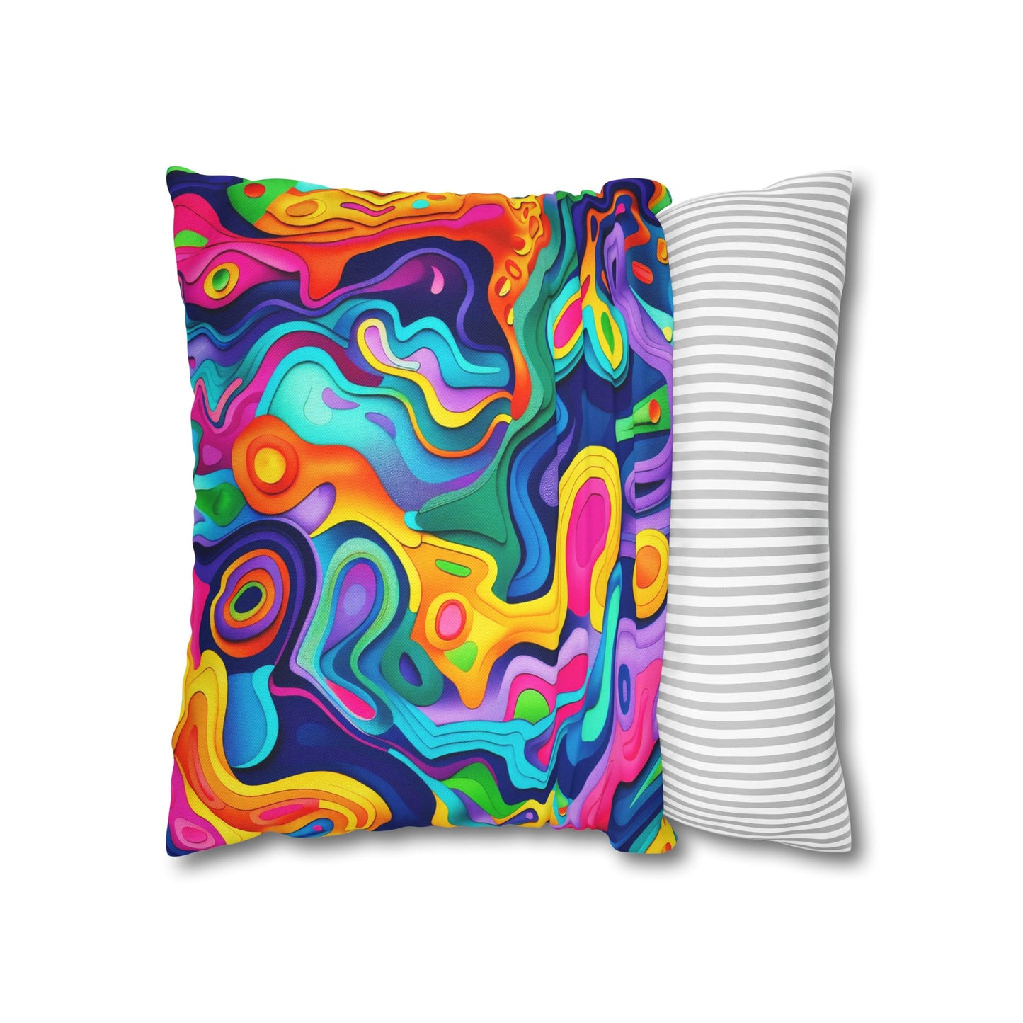 Vibrant Dreamscape of Psychedelic Paper Cut-Out Waves in Vivid Colors Polyester Square Pillowcase 4 Sizes