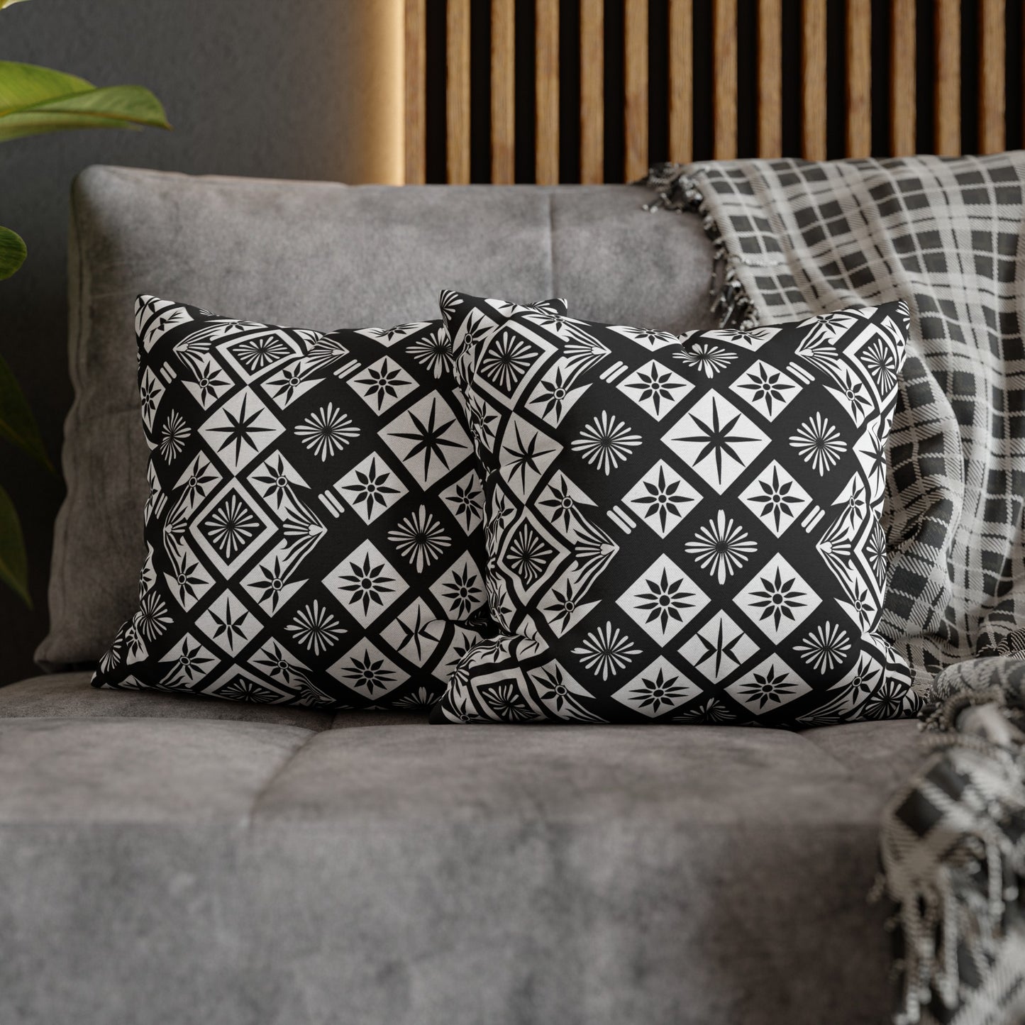 Monochrome Thai Dreamscape: Abstract Chevre Artistry Spun Polyester Square Pillowcase 4 Sizes