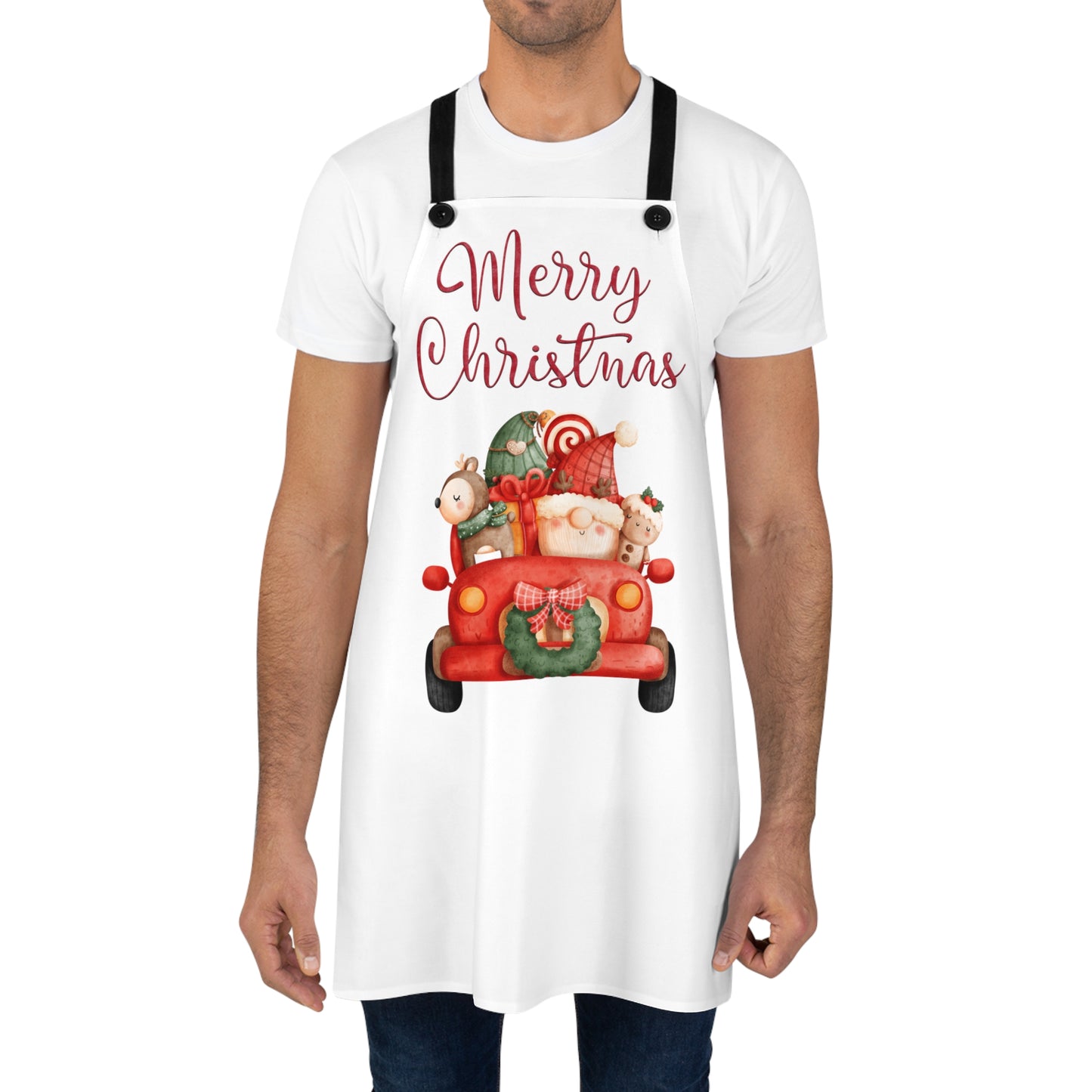 Merry Christmas Gnome Driving to Celebration - Kitchen Chef Apron