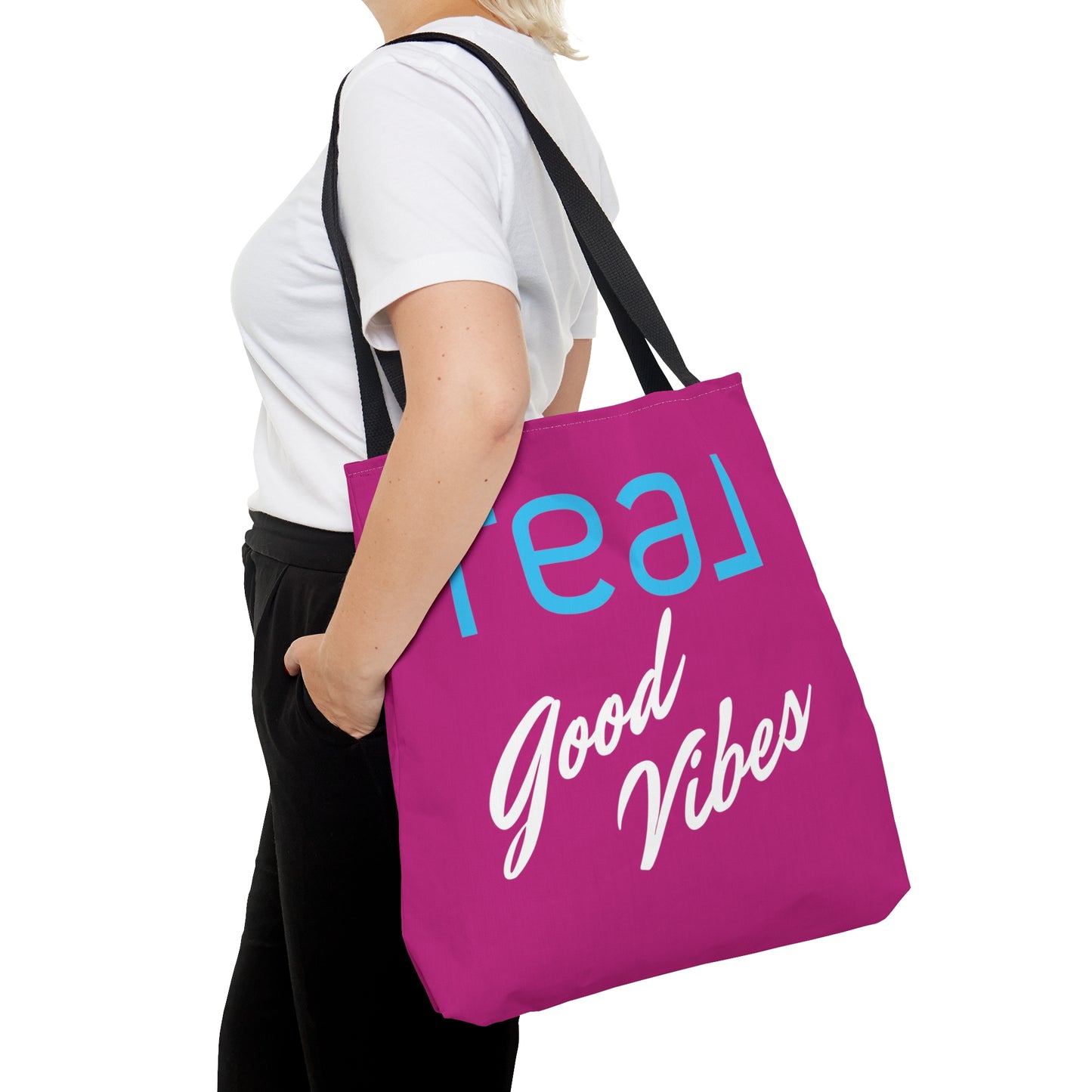 REAL Good Vibes Pink Stylish Canvas Tote Bag, 3 Sizes