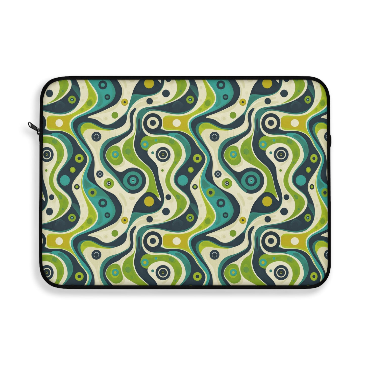 Groovy Retro Greens and Blues Abstract Waves Laptop or Ipad Protective Sleeve 3 Sizes Available