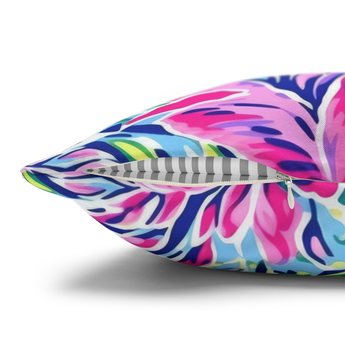 Tropical Serenity: Pink, Green, and Blue Watercolor Floral Delight Spun Polyester Square Pillowcase 4 Sizes