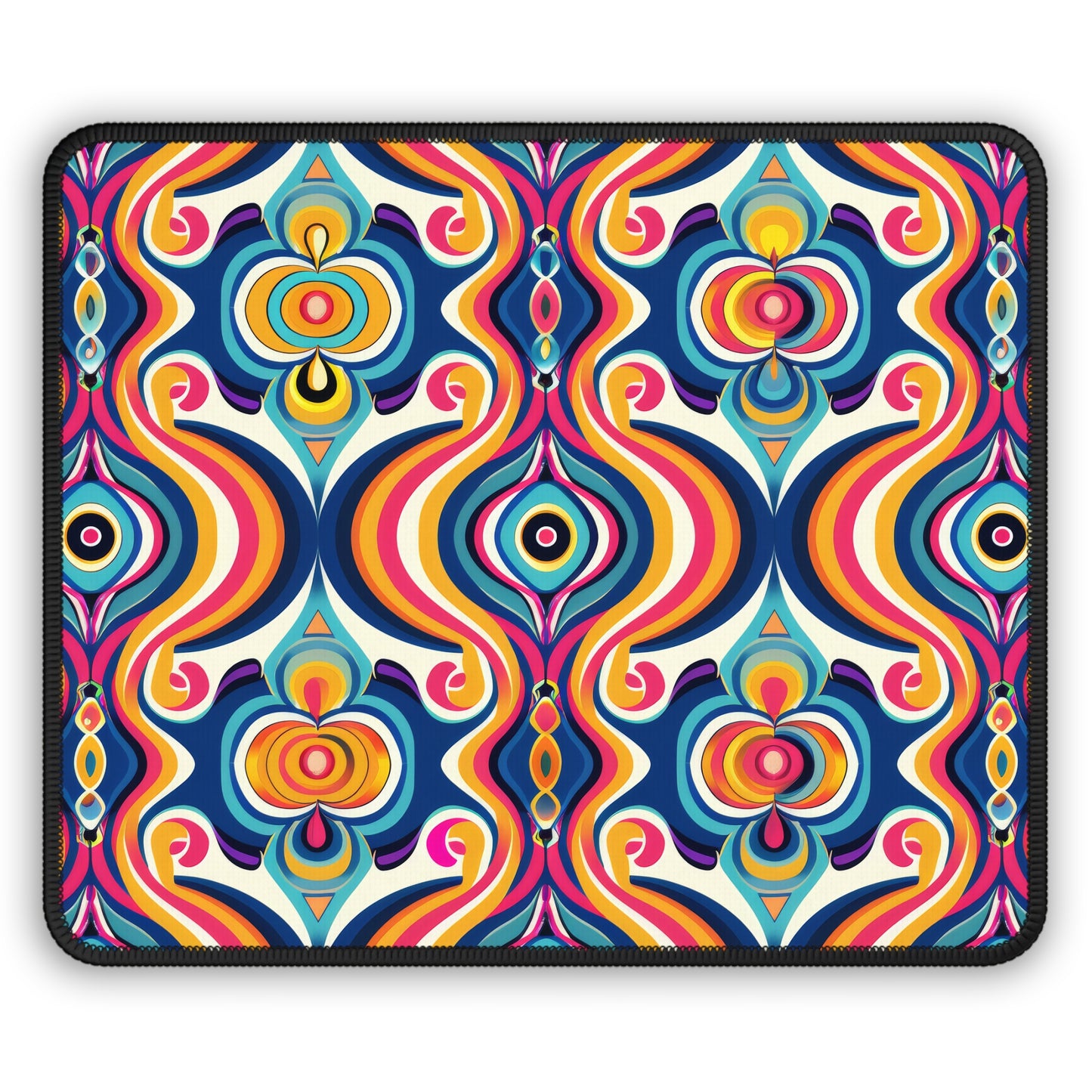 Vibrant Retro Waves with Colorful Geometric Pattern Gaming Mouse Pad with Finished Edges