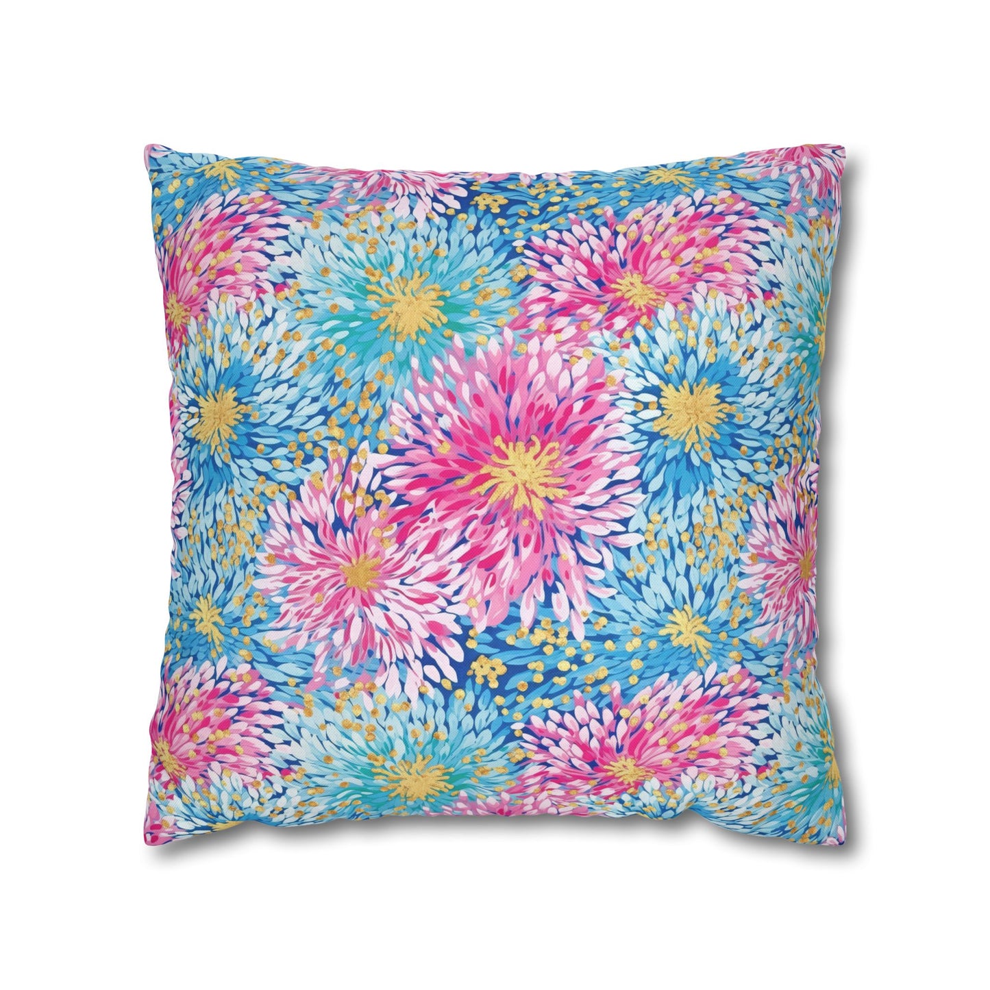 Pastel Harmony: Watercolor Chrysanthemums in Pink, Blue, and Yellow Spun Polyester Square Pillowcase 4 Sizes