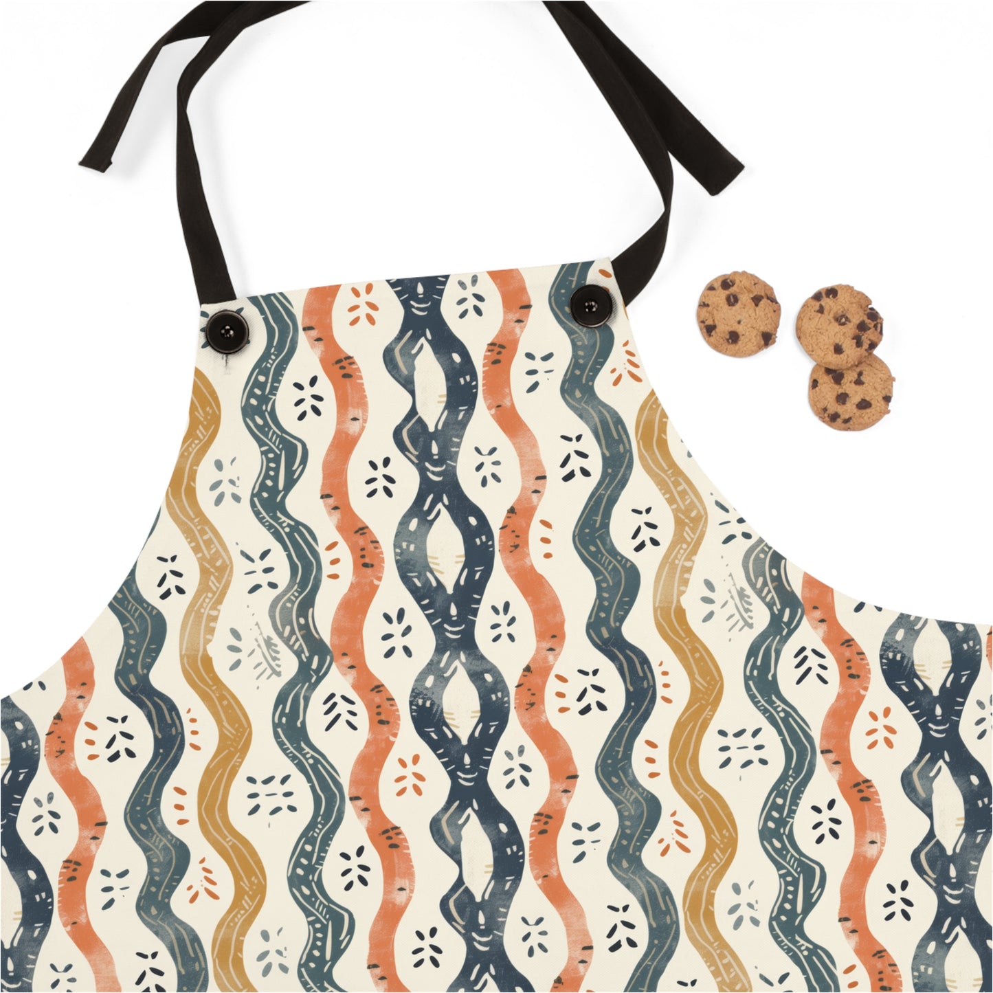 Boho Waves with Earthy Blues Reds and Browns Kitchen Chef Apron