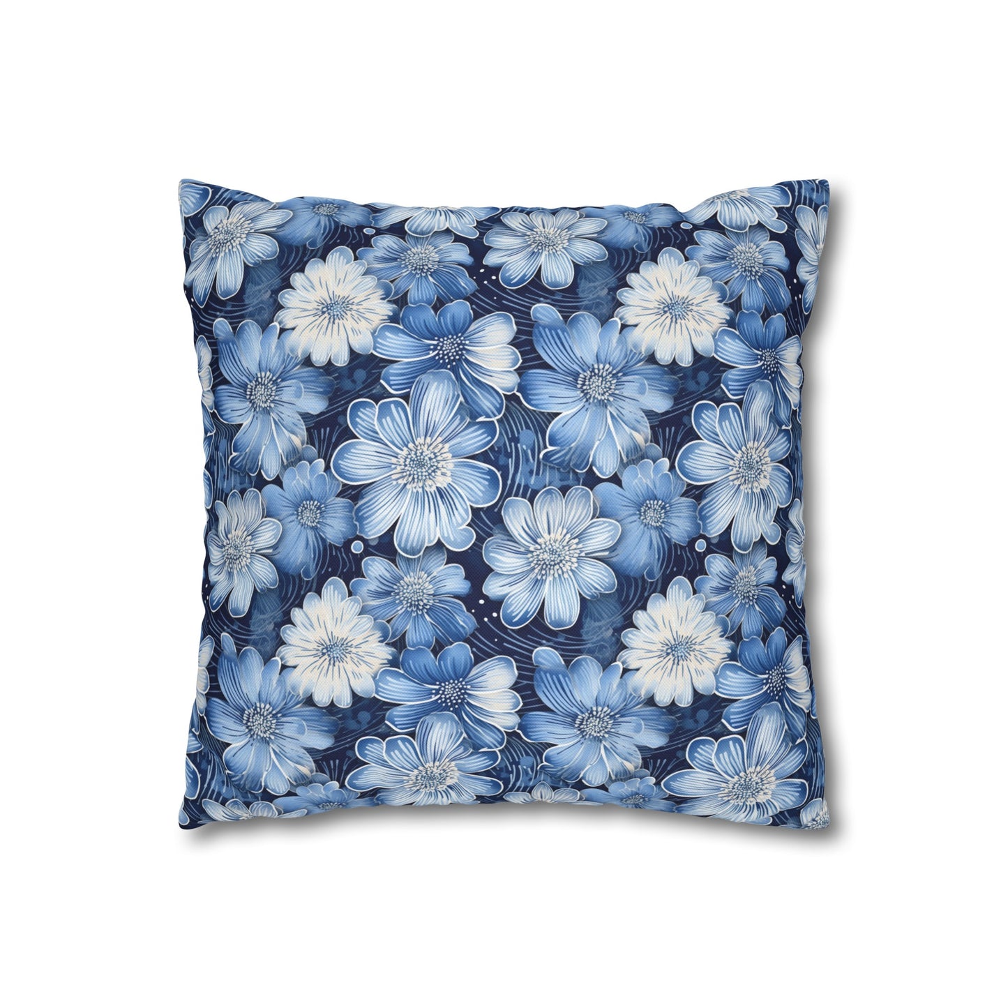 Watercolor Blossom in Blue and White Spun Polyester Square Pillowcase 4 Sizes