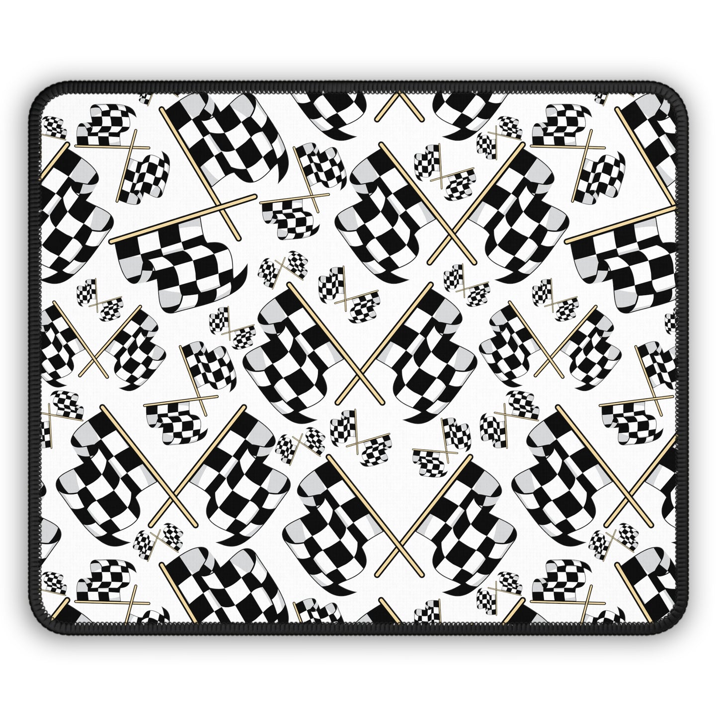 Speedway Spectacle: Racing Day, Checked Flags Flying Gaming Mouse Pad with Finished Edges