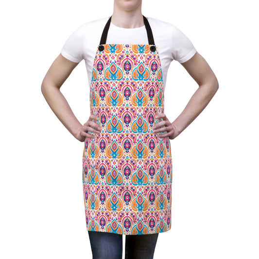 Bohemian Rhapsody Exquisite & Colorful Boho Pattern of Bold Hues of Blue, Pink, and Orange Kitchen Chef Apron