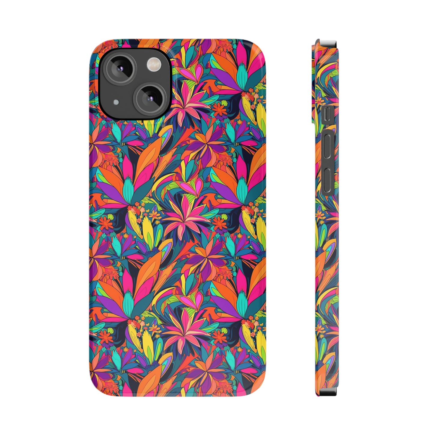 Tropical Neon Flowers Iphone 15-12 Slim Phone Case