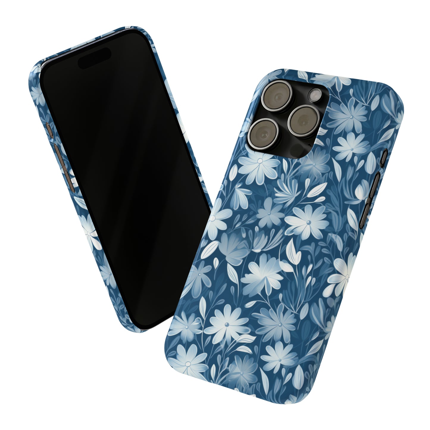 Gentle Elegance: Soft Muted Blue Flower Design Iphone 15-12 Slim Phone Case