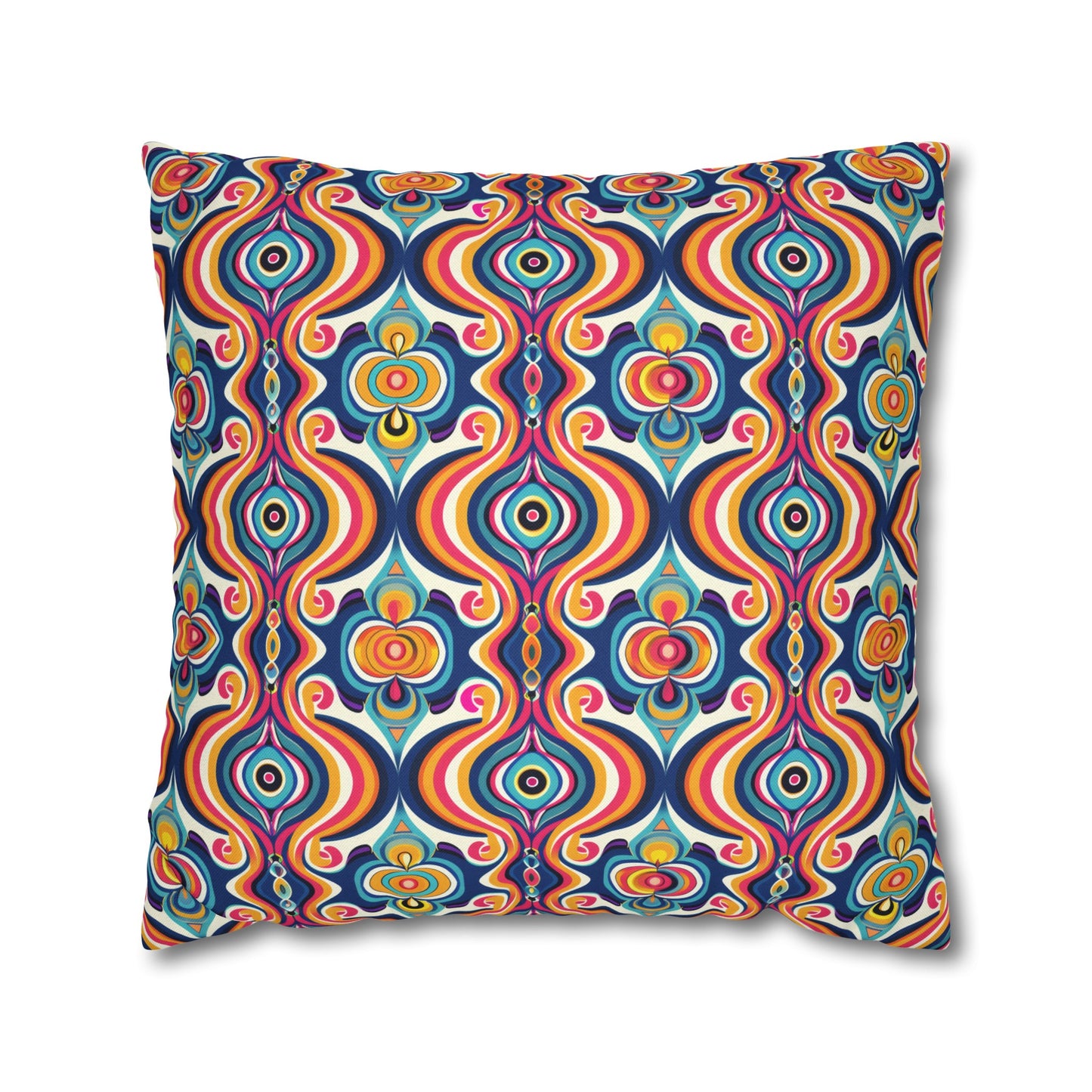 Vibrant Retro Waves with Colorful Geometric Pattern Spun Polyester Square Pillowcase 3 Sizes