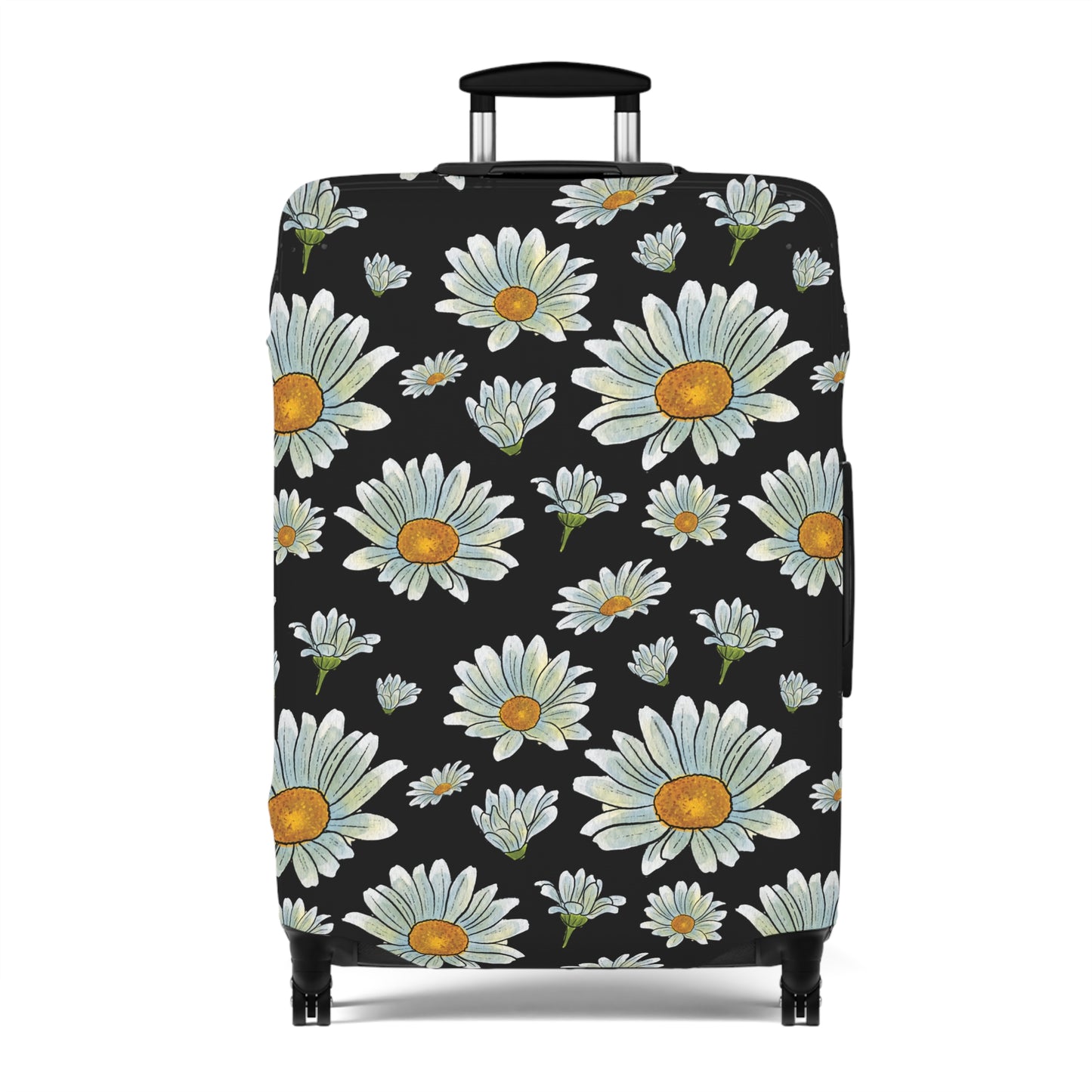 Large Watercolor Summer Daisies Blooming Against a Bold Black Background  - Luggage Protector and Cover 3 Sizes