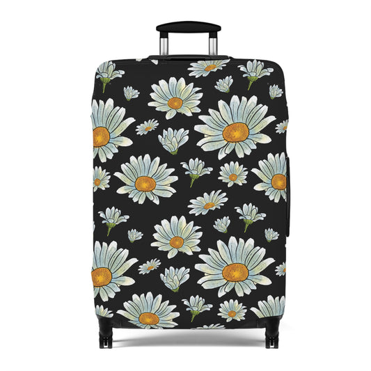 Large Watercolor Summer Daisies Blooming Against a Bold Black Background  - Luggage Protector and Cover 3 Sizes