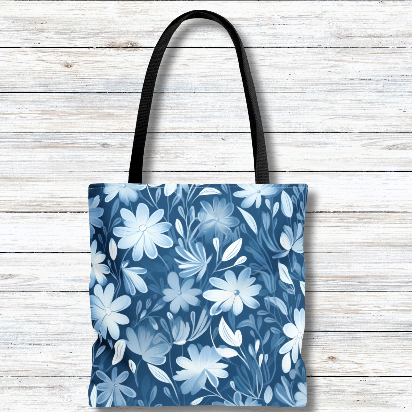 Gentle Elegance: Soft Muted Blue Flower Design  - Canvas Tote 3 Sizes