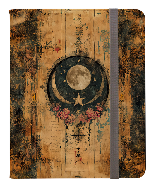 Mystical Vintage Celestial Full Moon Stars and Flowers Protective iPad Pro 11 & Pro 12.9 Protective Case and Pencil Holder