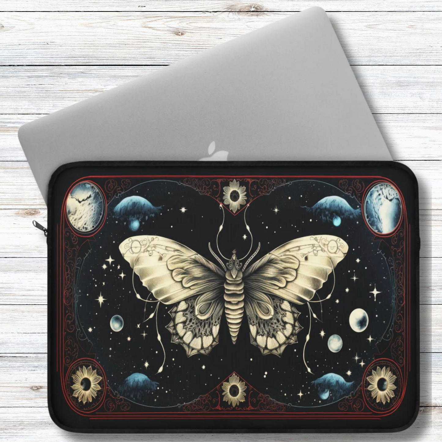 Fantasy Death Moth and Celestial Planets  - Laptop or Ipad Protective Sleeve 3 Sizes