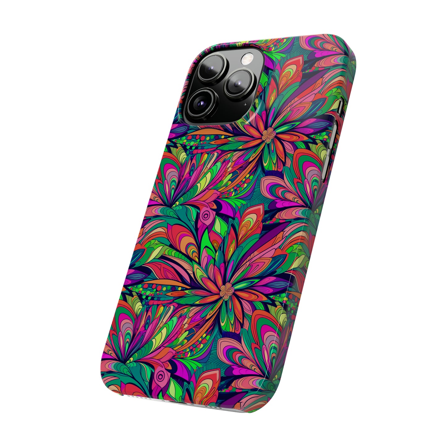 Tropical Large Neon Flowers Iphone 15-12 Slim Phone Case